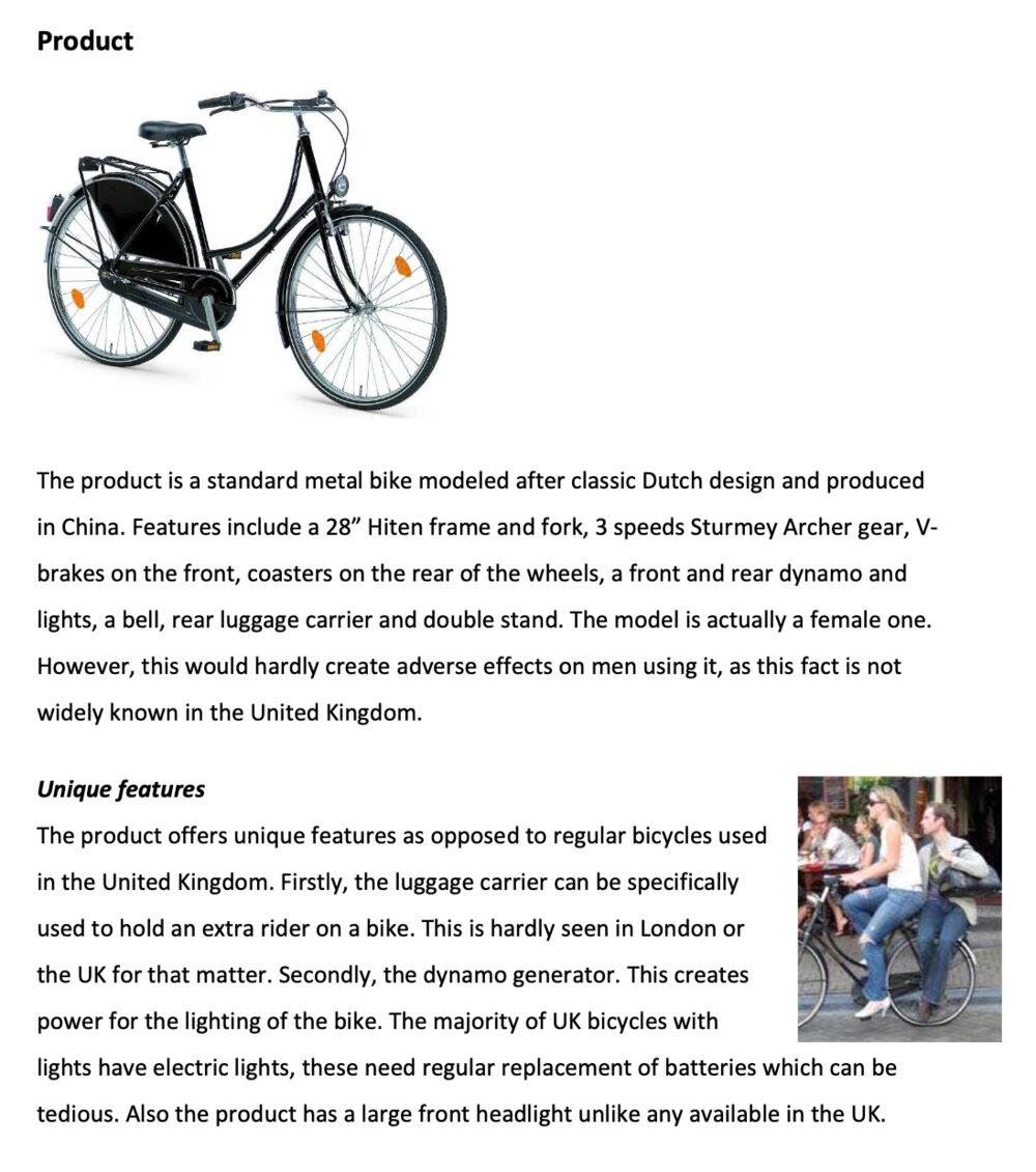 Page from the GrannyBike business plan