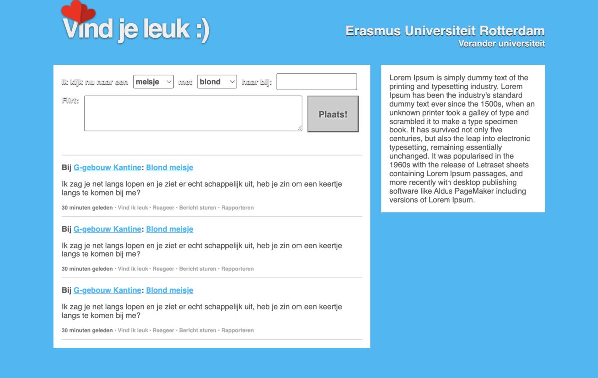 HotForYa mockup, the Dutch version Vind je leuk :) for Erasmus University Rotterdam