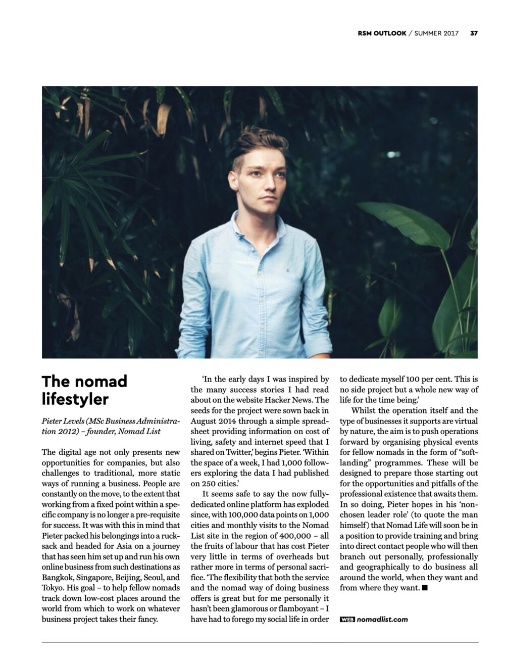 The nomad lifestyler, RSM Outlook alumni magazine, Summer 2017
